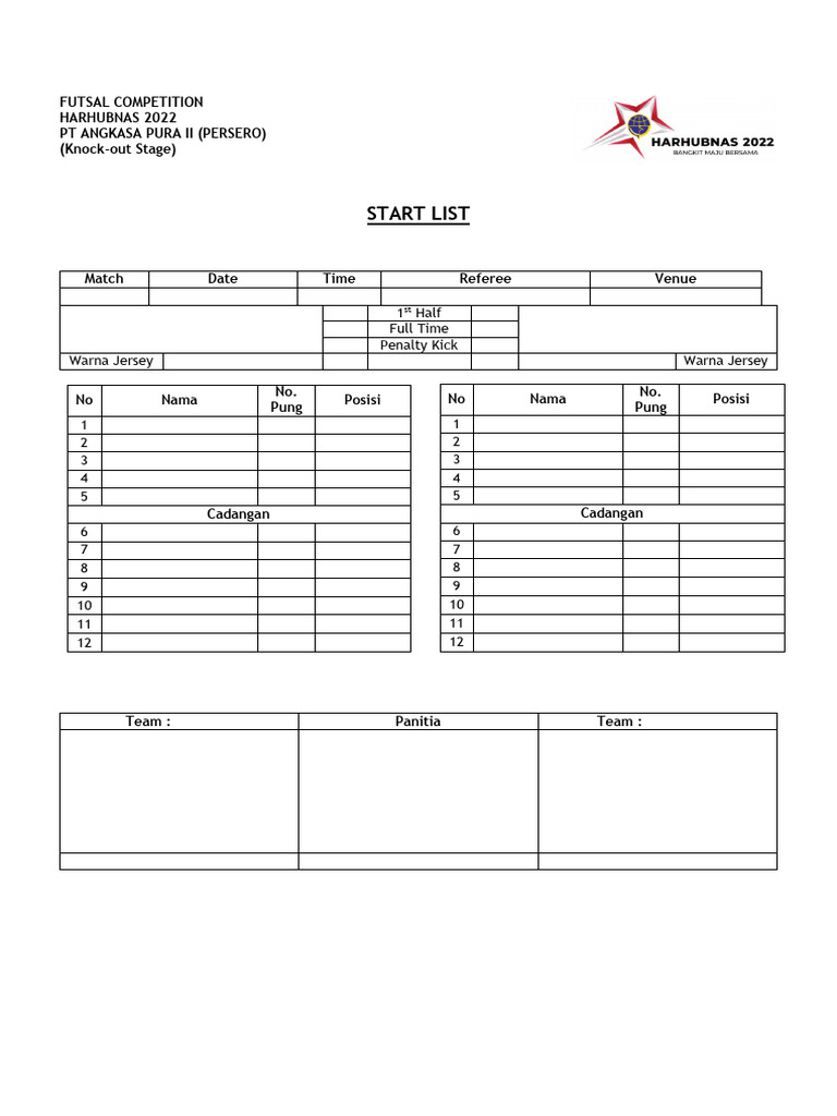 Start List Harhubnas Futsal 2022 | PDF