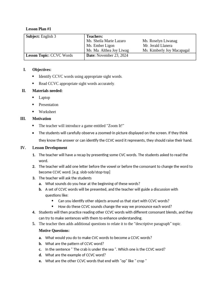 Group 4 - Grade 3 - Lesson Plan | PDF | Linguistics | Human Communication