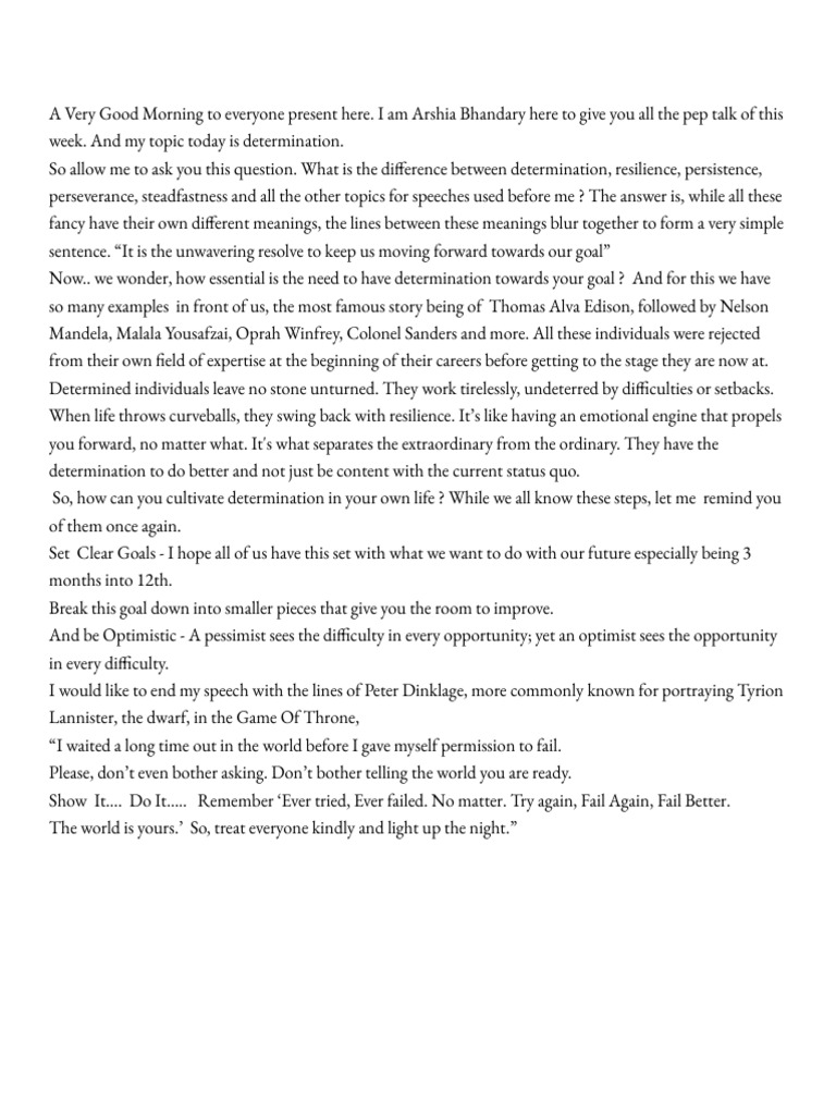 Determination Speech Pdf