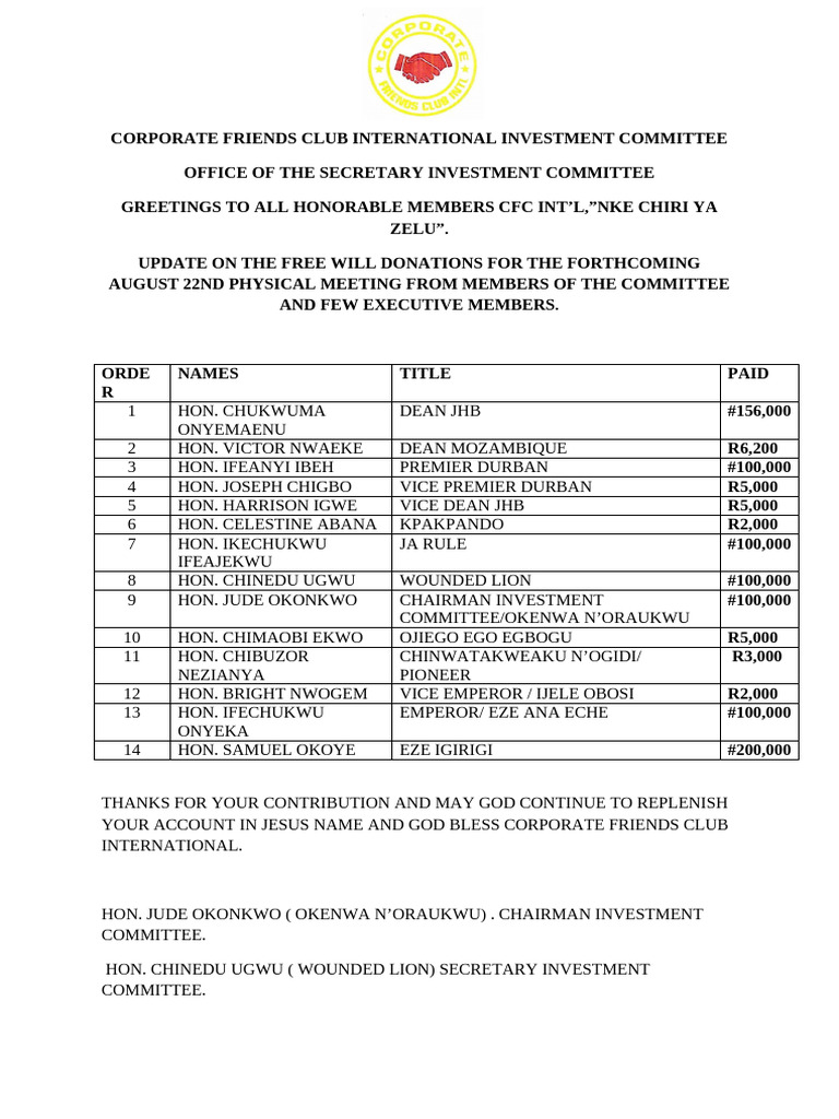 CFC International Investment Committee Update | PDF