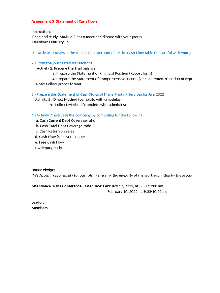 Cash Flow Statement Assignment Guide | PDF | Expense | Balance Sheet