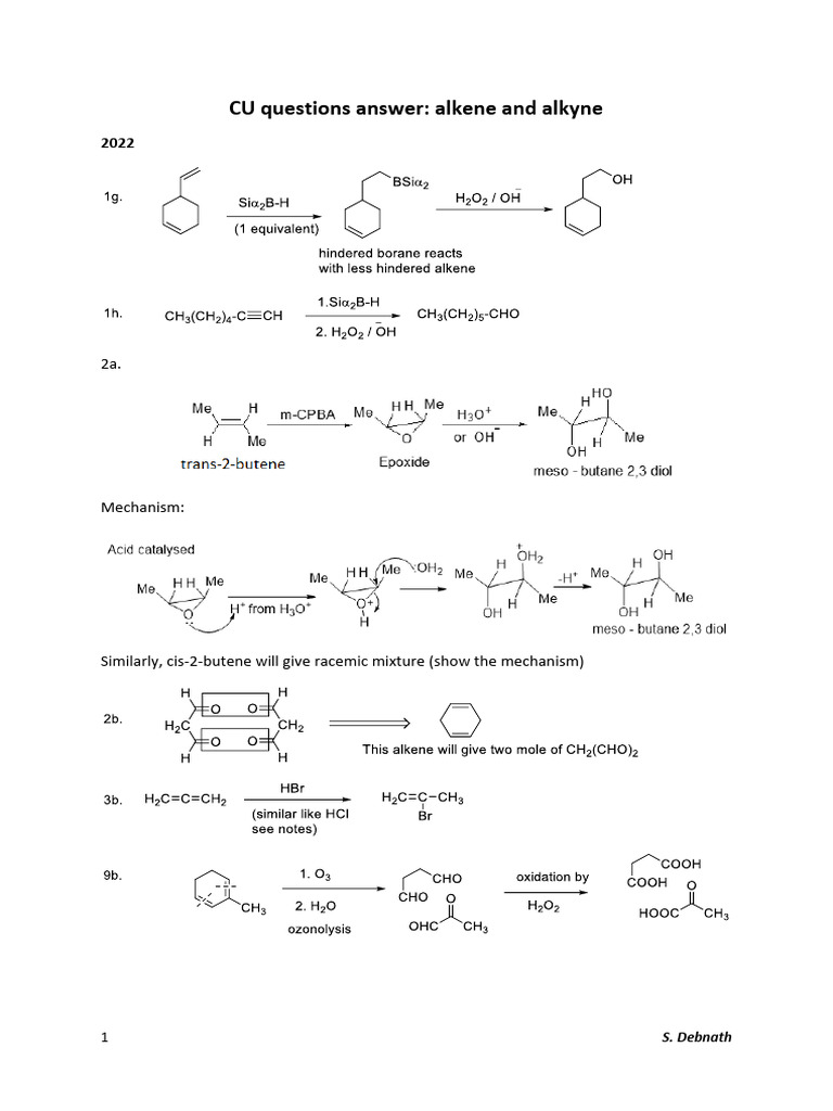 Alkenes and Alkynes: Q&A Guide | PDF | Chemical Reactions | Alkene