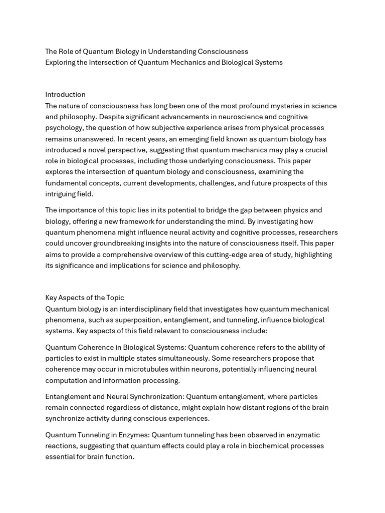 The Role of Quantum Biology in Understanding Consciousness | PDF ...