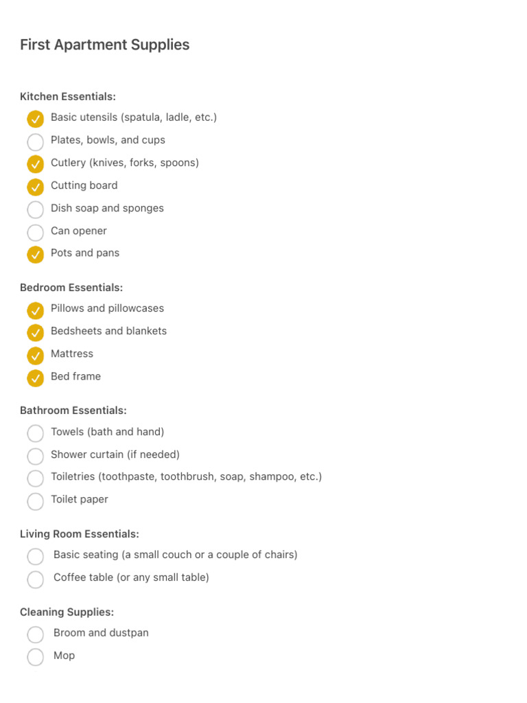 First Apartment Supplies | PDF