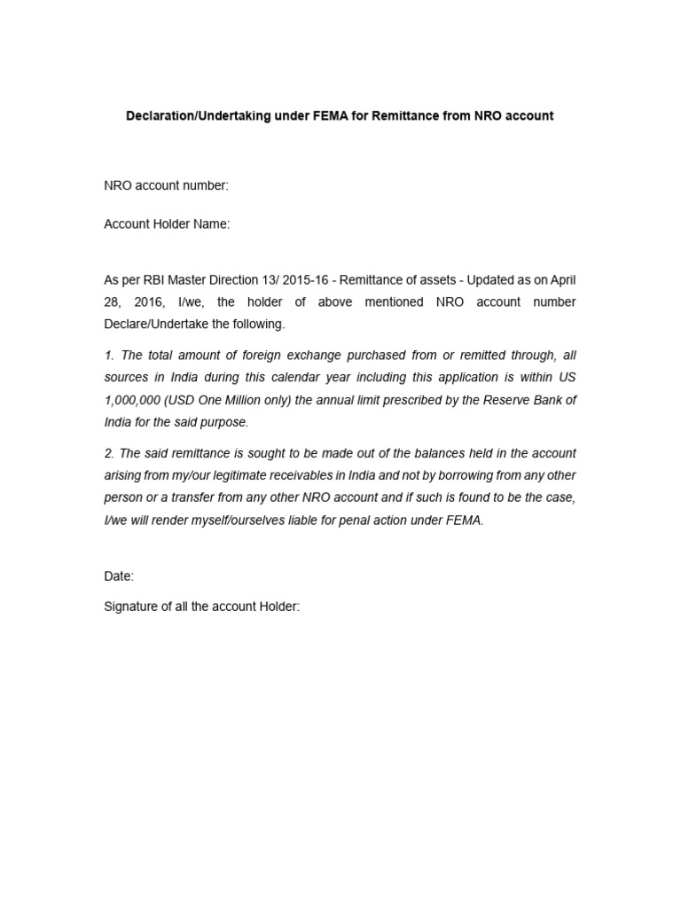 NRO Account Remittance Declaration Form | PDF
