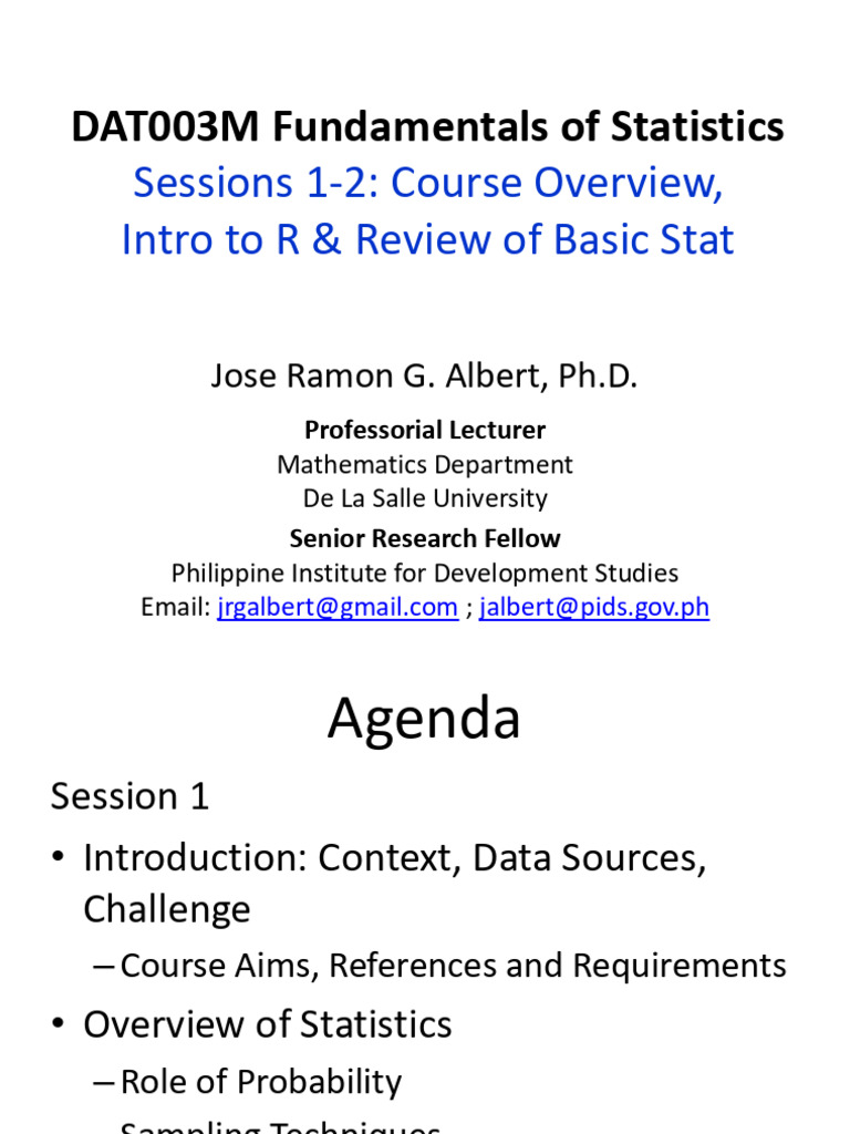 Fundamentals Of Statistics Course Overview Pdf Statistics