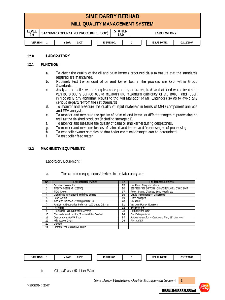Mill Laboratory Quality SOP Guide | PDF | Laboratories | Calibration