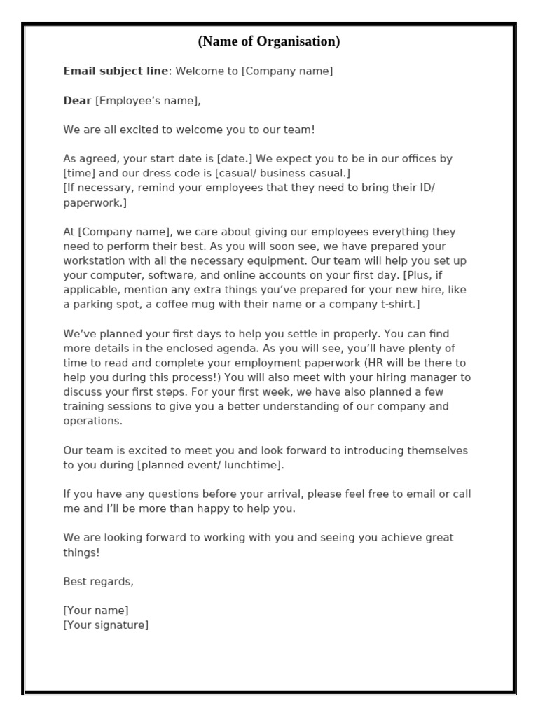 New Employee Welcome Email Template | PDF