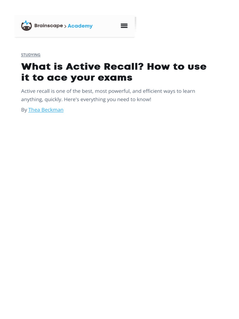 Master Active Recall for Effective Studying | PDF | Recall (Memory ...