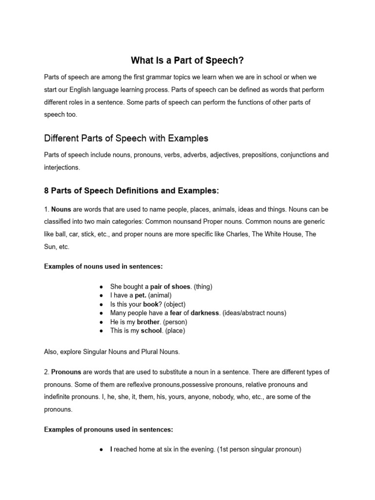 Parts of Speech | PDF | Part Of Speech | Noun
