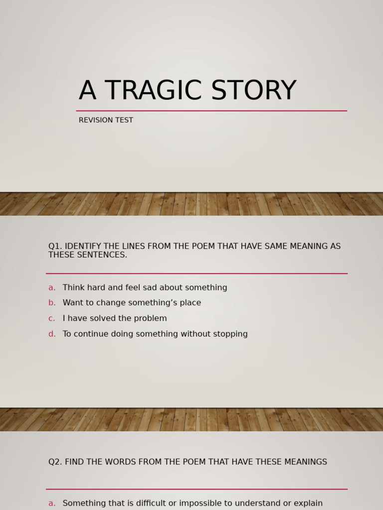 Tragic Story Poem Revision Test | PDF