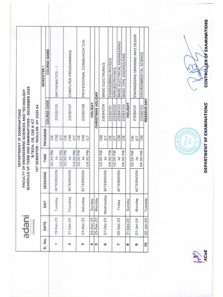 B Tech CIE, CSE, ICT - Semester I Dec - 28122023 | PDF