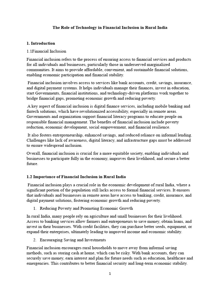 Technology's Impact on Rural Financial Inclusion | PDF | Financial ...