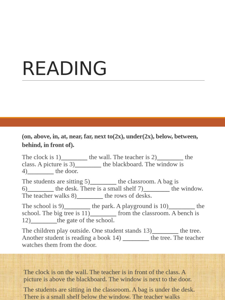 Classroom Position Vocabulary Exercise | PDF