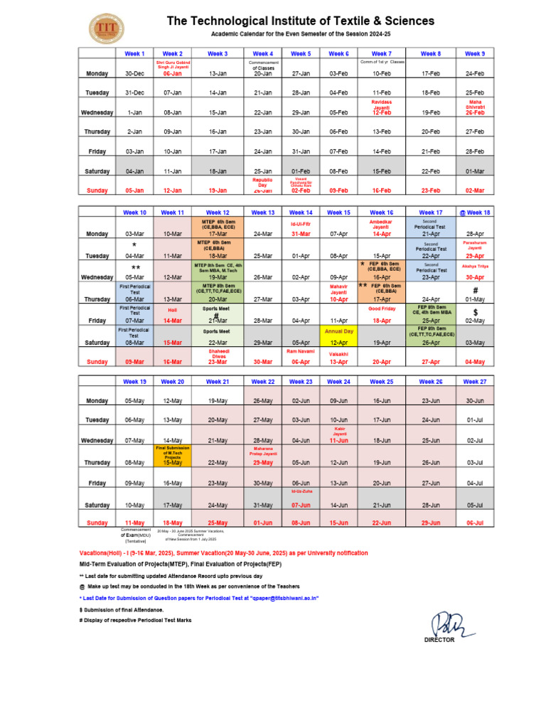 Academic Calendar Even Sem 2024 25 | PDF