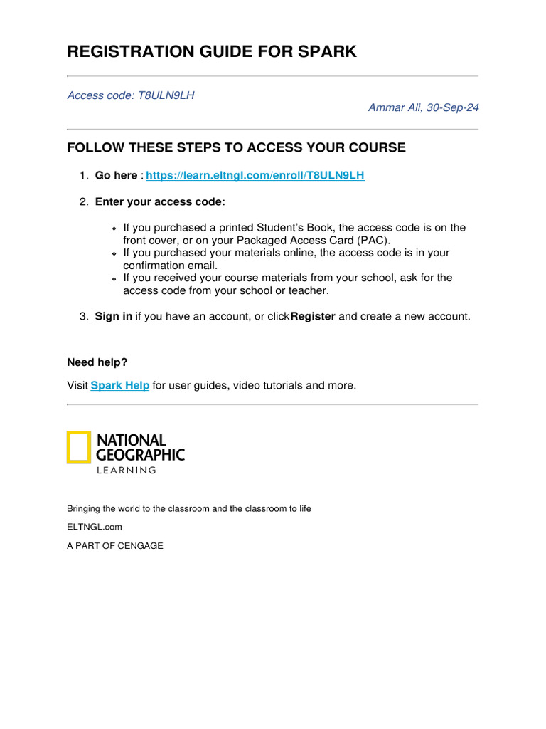 Spark Course Registration Guide | PDF
