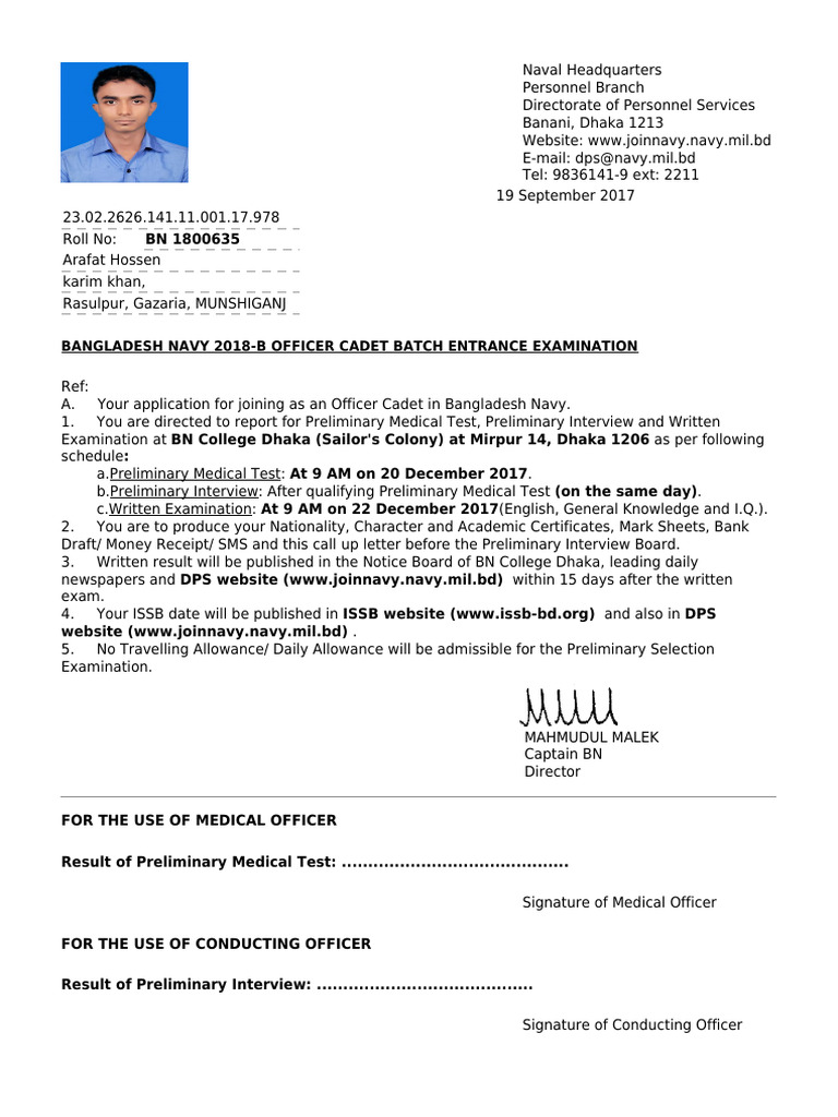 Callup Letter (BN 1800635) | PDF | Vocational Education | Educational ...