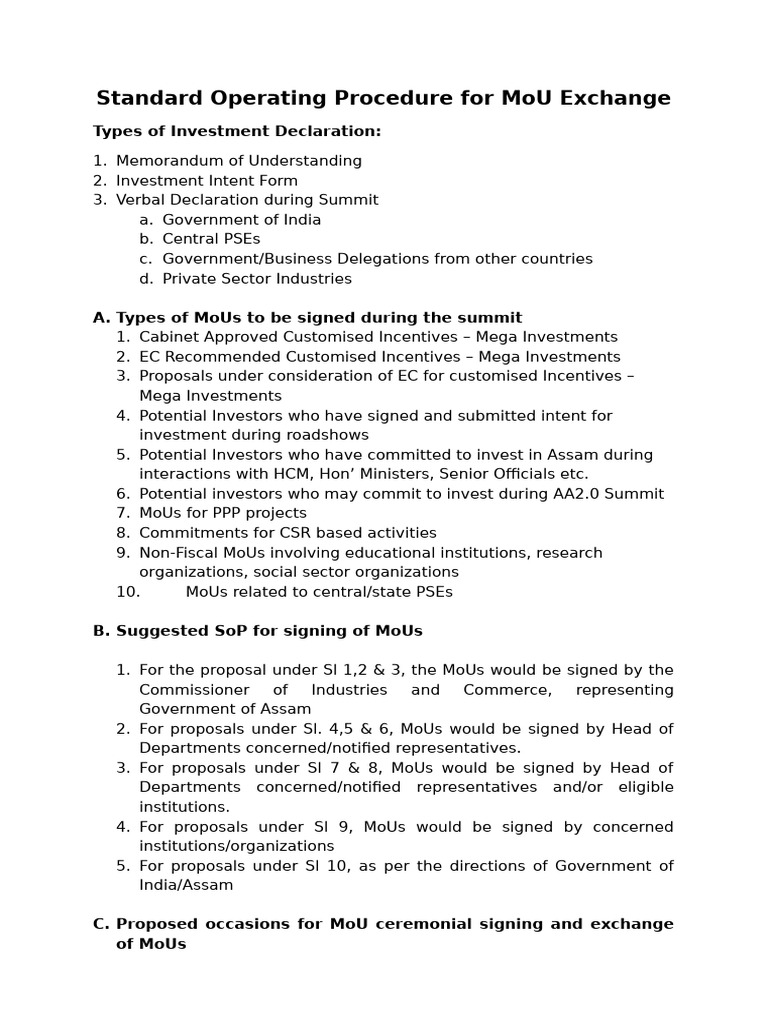 MoU Exchange Standard Operating Procedure | PDF | Memorandum Of ...
