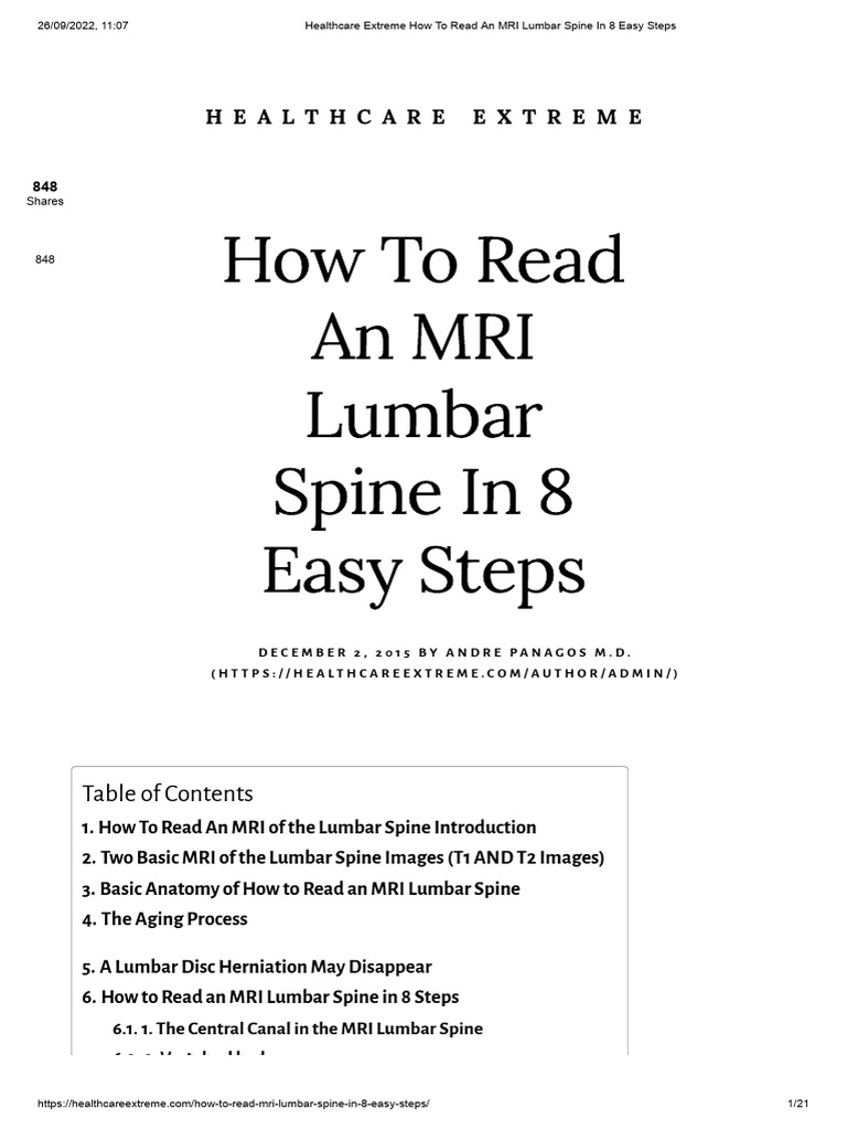 How to Read a Lumbar MRI in 8 Steps | PDF | Vertebral Column | Vertebra