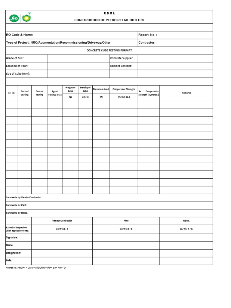 Concrete Cube Testing Report Format | PDF