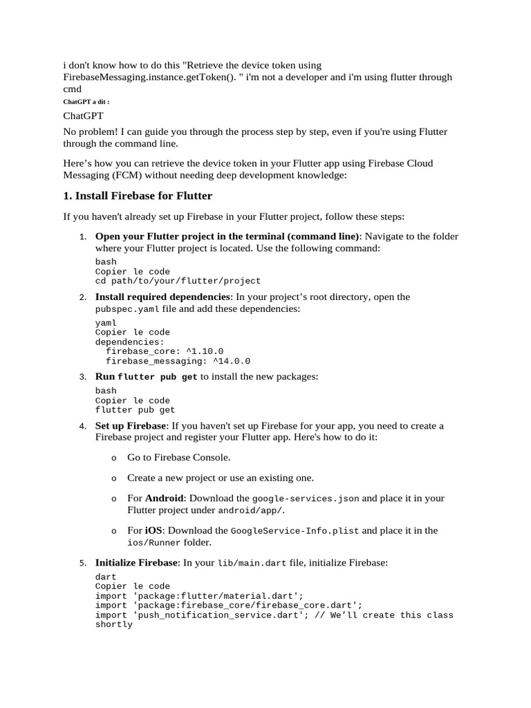 Retrieve Device Token in Flutter FCM | PDF | Software Engineering ...