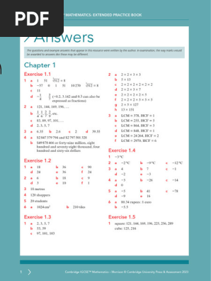 Stage 1 Third Edition Teacher’s Manual Igcse Maths 3ed Extended Practice Book Answers Compressed | PDF