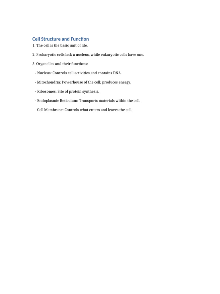 Cell Structure and Function | PDF