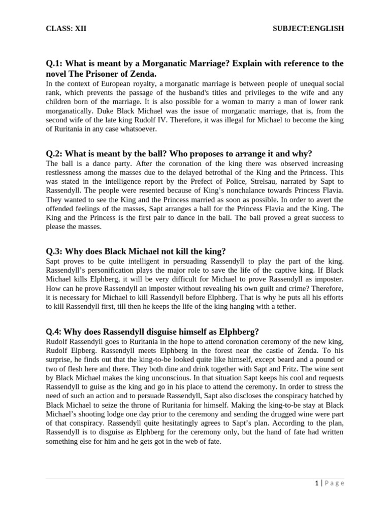 Morganatic Marriage in The Prisoner of Zenda | PDF