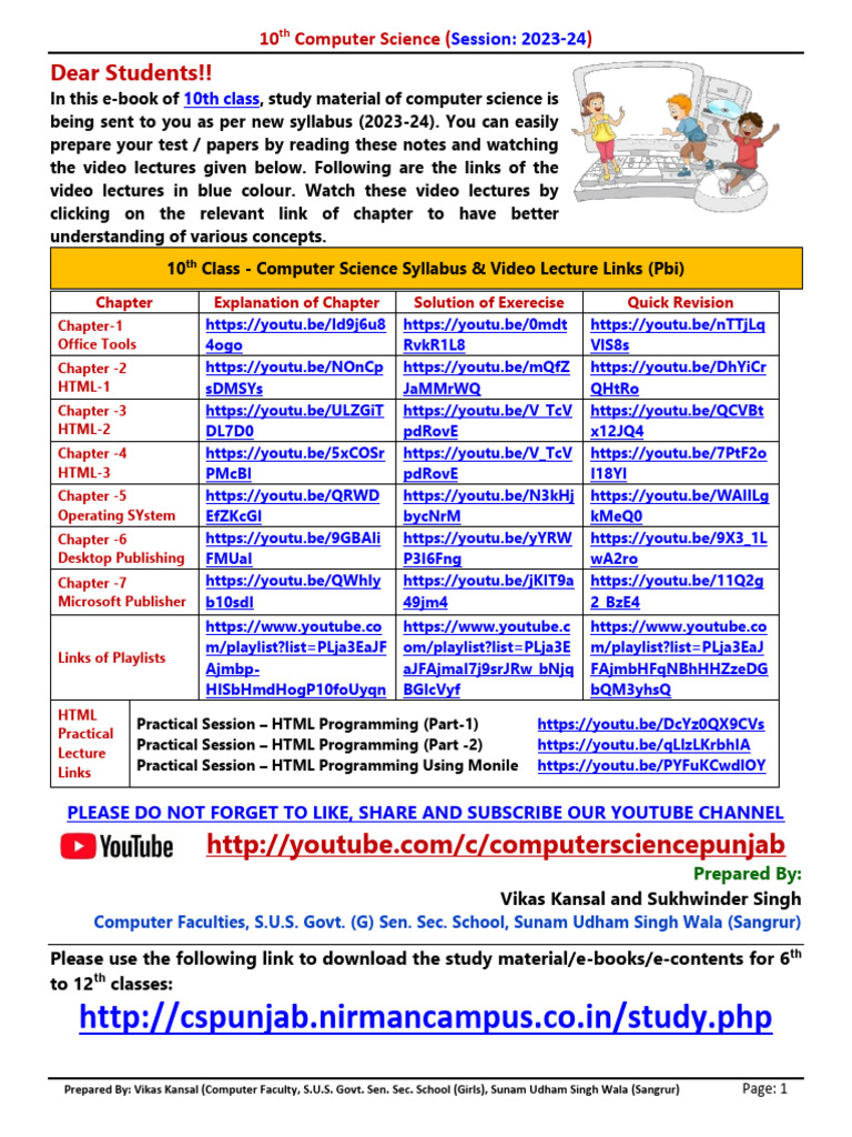 10th Grade Computer Science Guide 2023-24 | PDF | Graphics | Printer ...