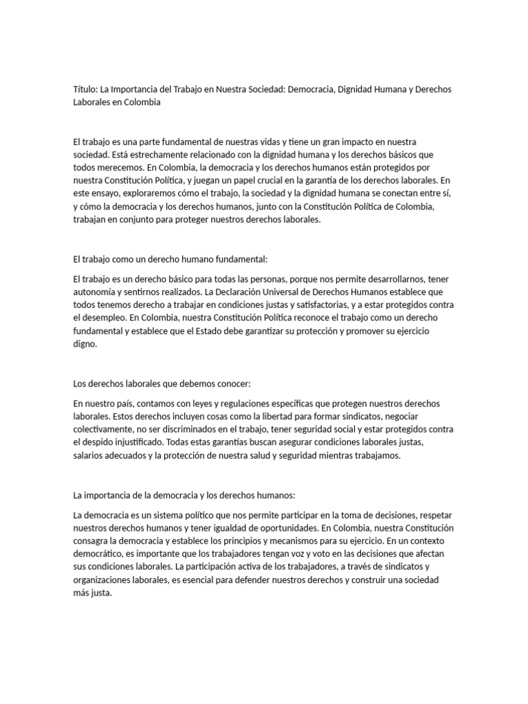 Trabajo y Derechos Laborales en Colombia | PDF | Derechos humanos ...