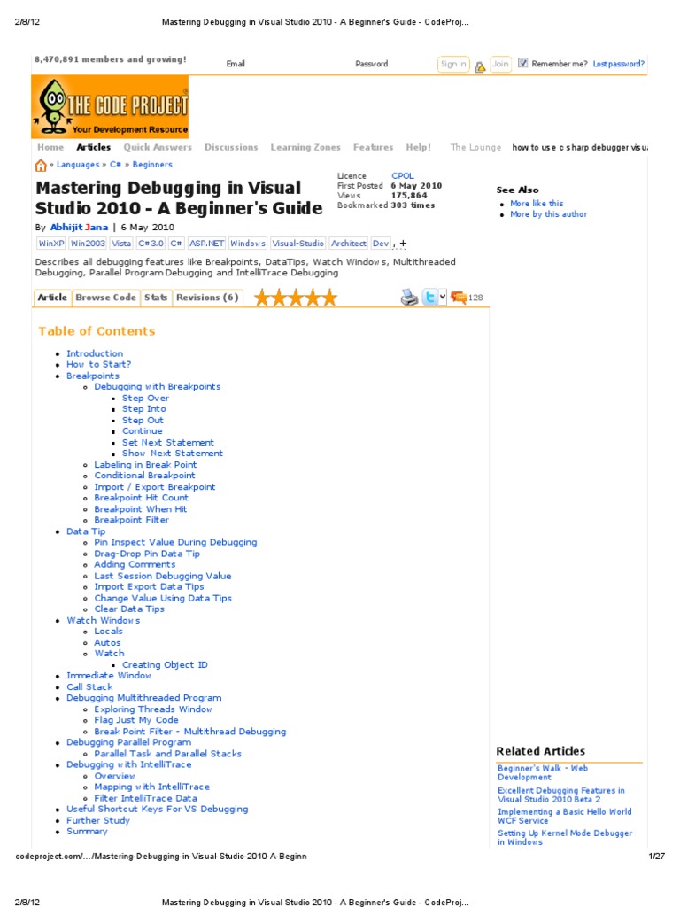 Mastering Debugging in Visual Studio 2010 - A Beginner's Guide ...