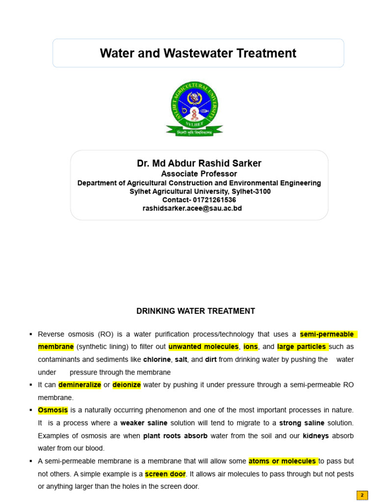 Reverse Osmosis in Water Treatment | PDF | Osmosis | Membrane