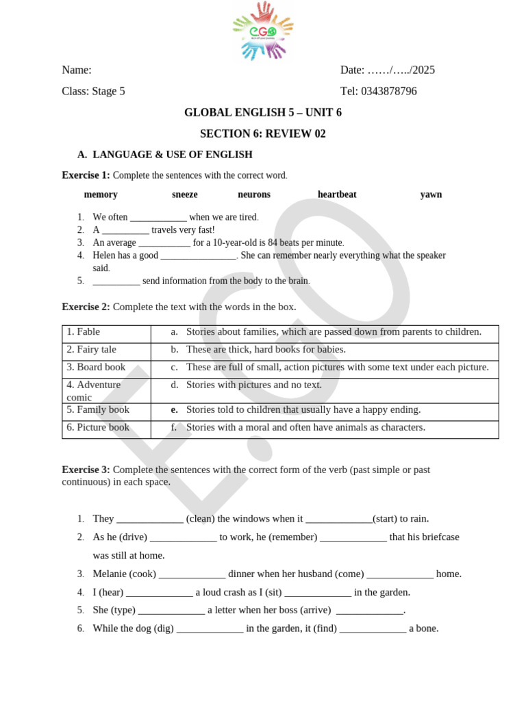 Global English 5 Unit 6 Review Exercises | PDF