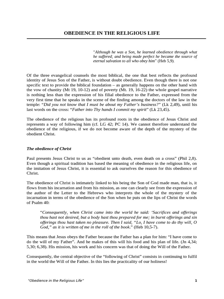 Obedience in The Religious Life | PDF | Jesus