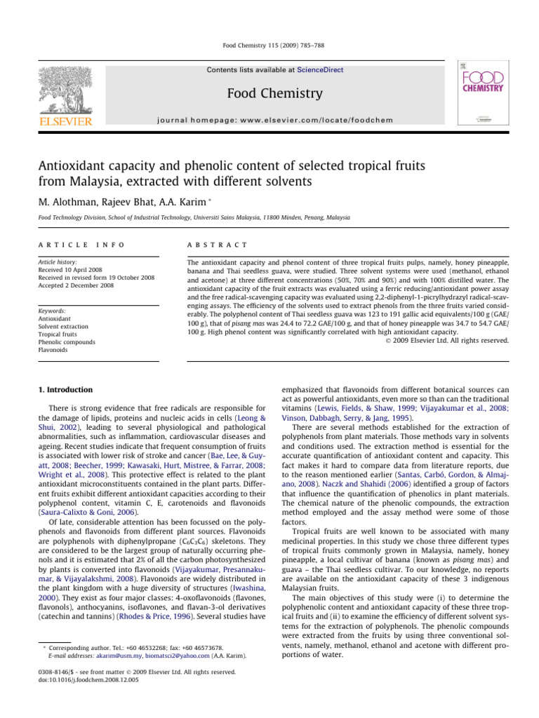 Antioxidant and Phenolic Content in Fruits | PDF | Polyphenol | Flavonoid