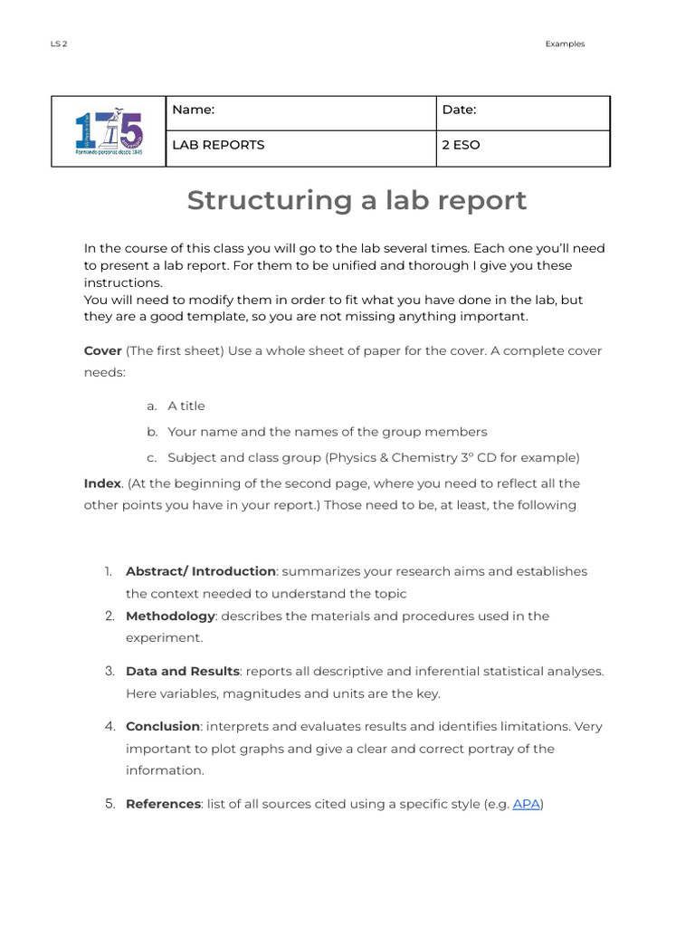 Copia de Structuring A Lab Report-2ESO | PDF