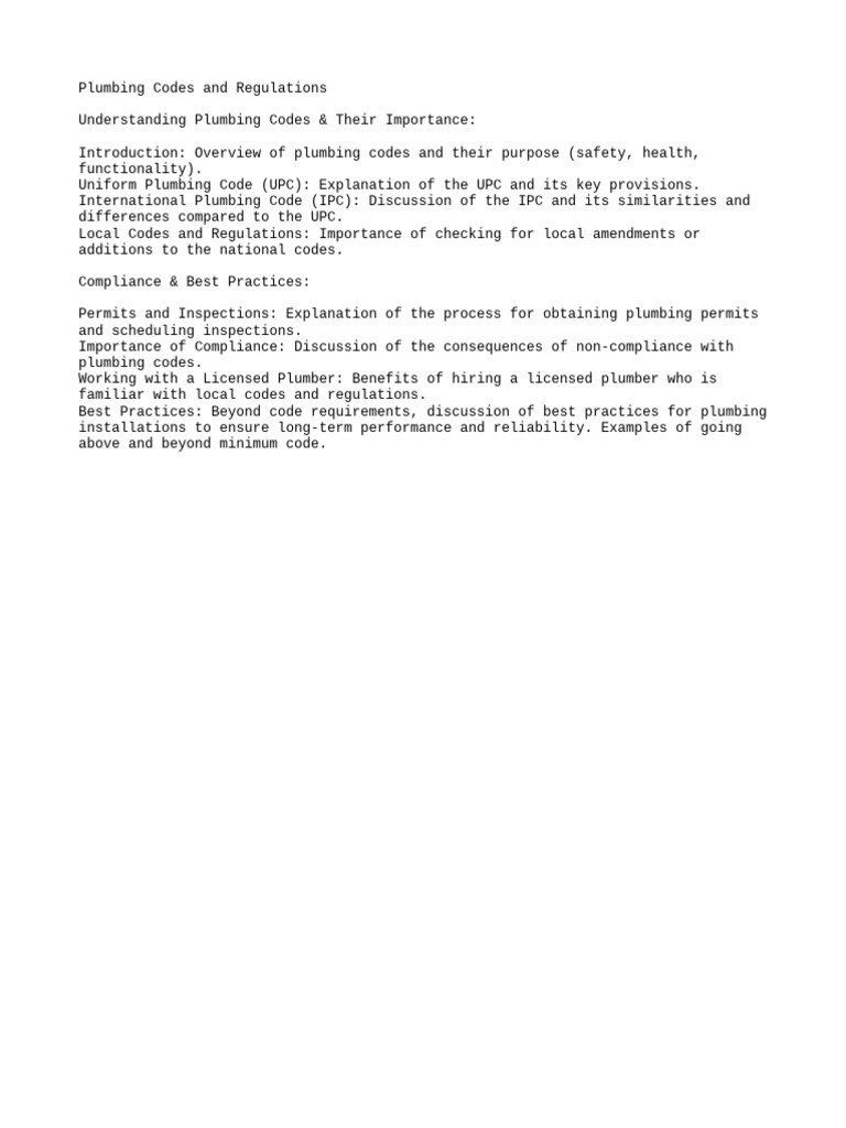 Plumbing Codes: Compliance and Best Practices | PDF
