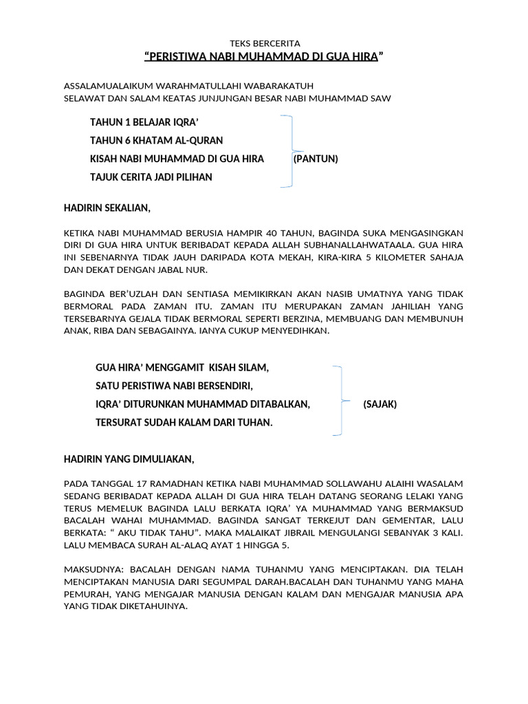 Kisah Nabi Muhammad di Gua Hira | PDF