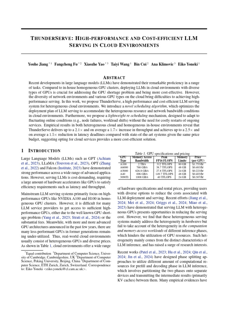 ThunderServe: Cost-Efficient LLM Serving | PDF | Graphics Processing ...