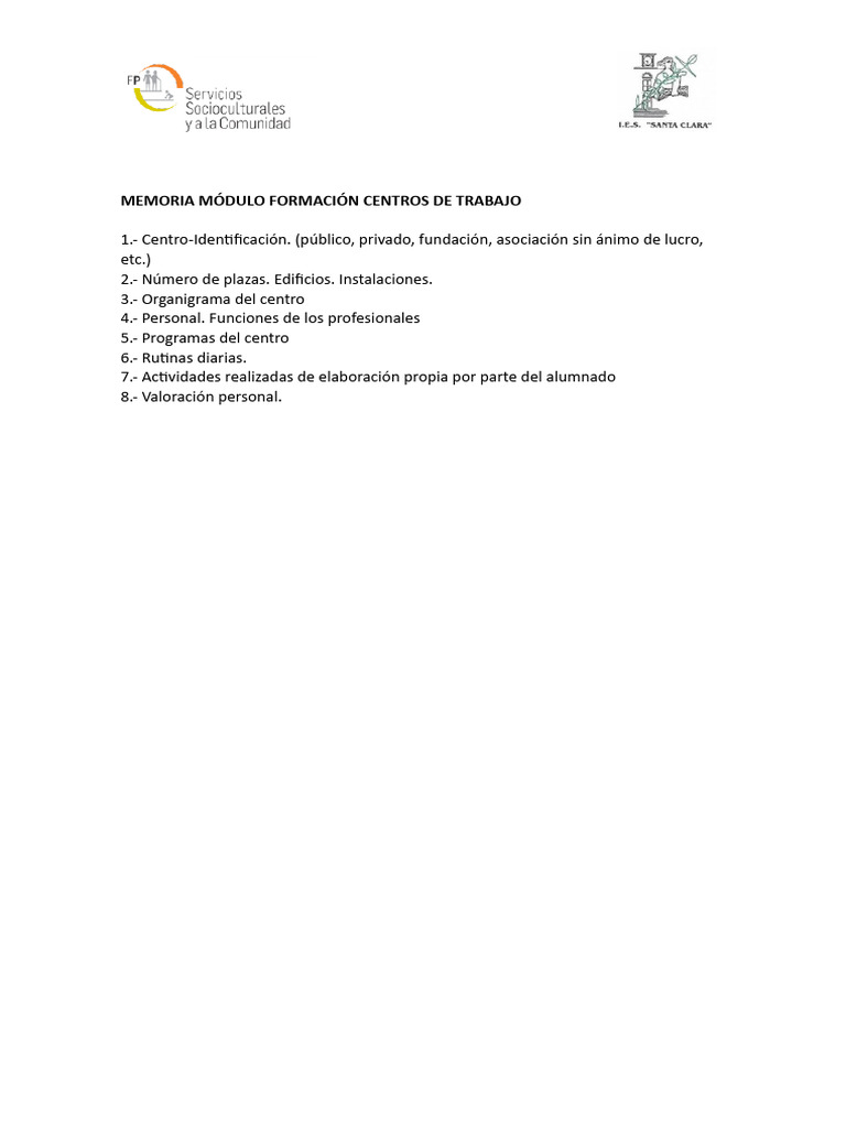 Memoria de Formación en Centros de Trabajo | PDF