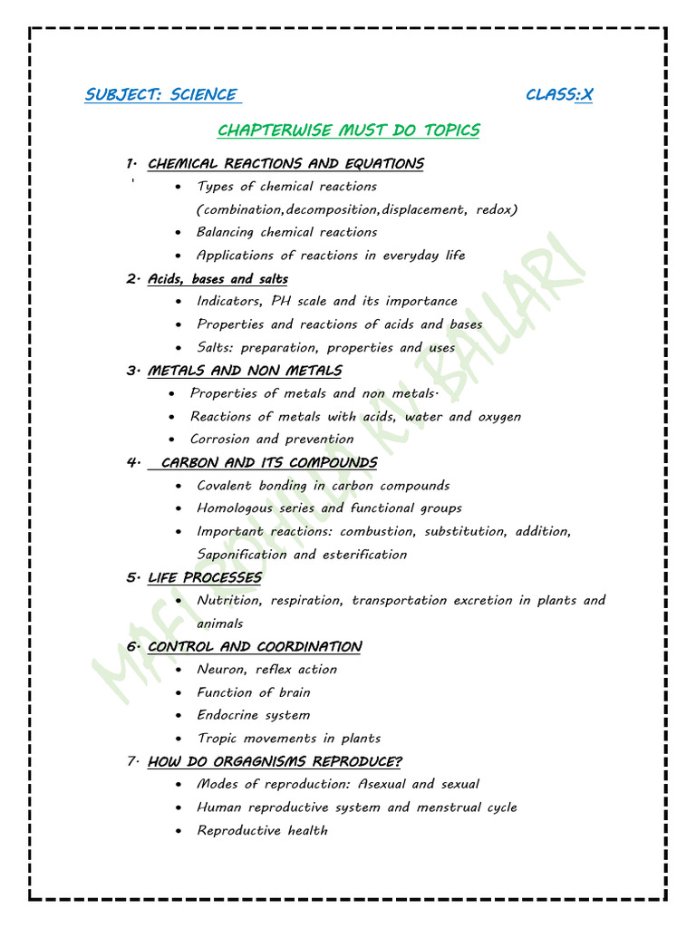 Essential Science Topics for Class X | PDF | Chemical Reactions | Redox