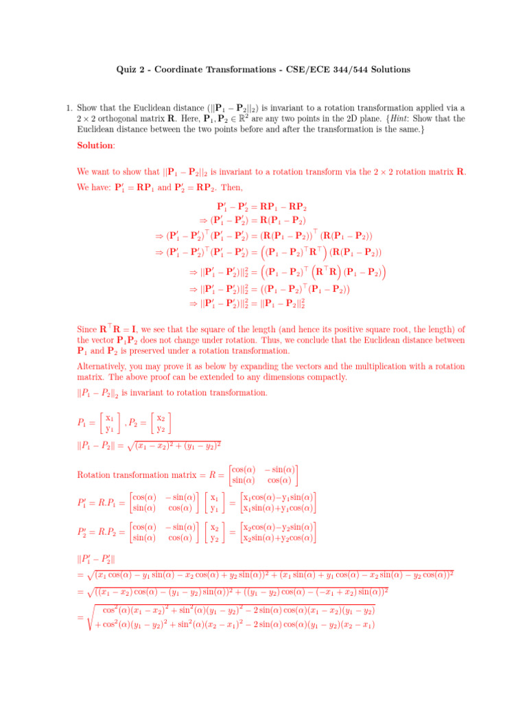 Euclidean Distance Invariance Proofs | PDF | Coordinate System ...