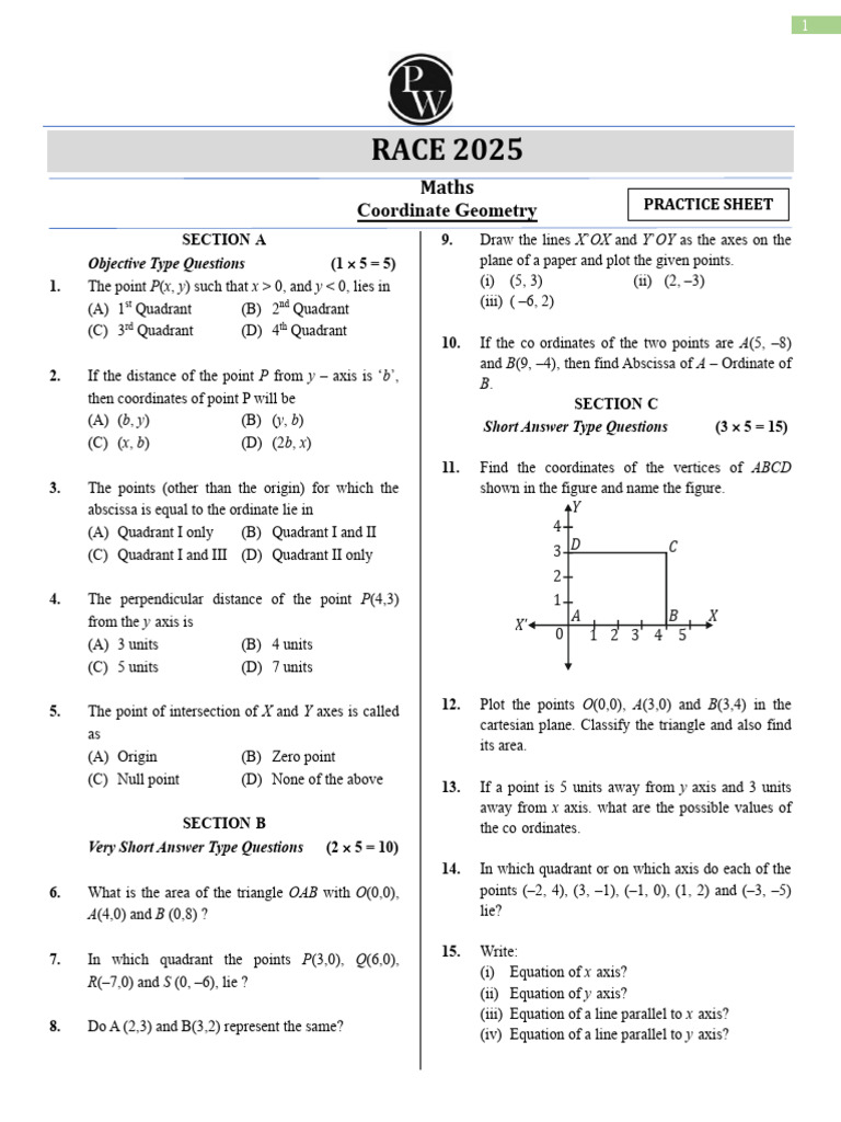 Coordinate Geometry Practice Questions | PDF | Geometry | Euclidean ...