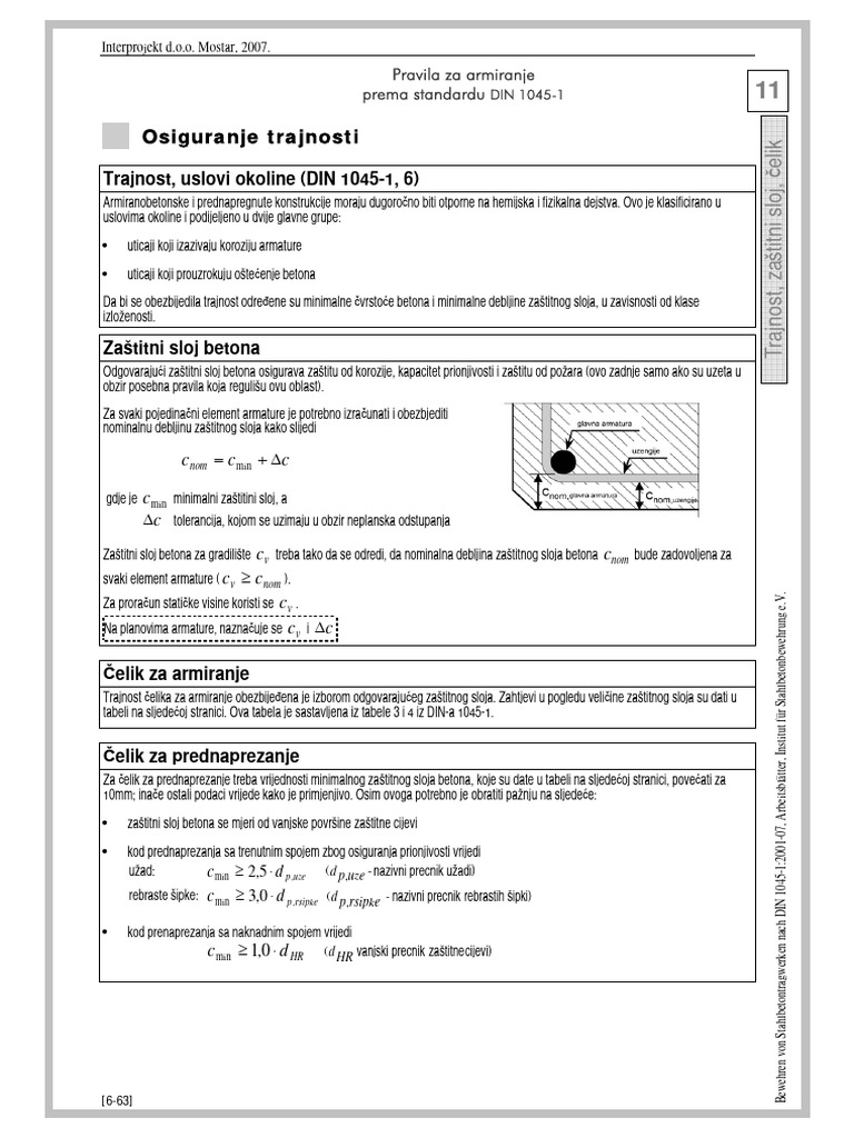 Osigura Nje T Ra Jnost I: Trajnost, Uslovi Okoline (DIN 1045-1, 6) | PDF
