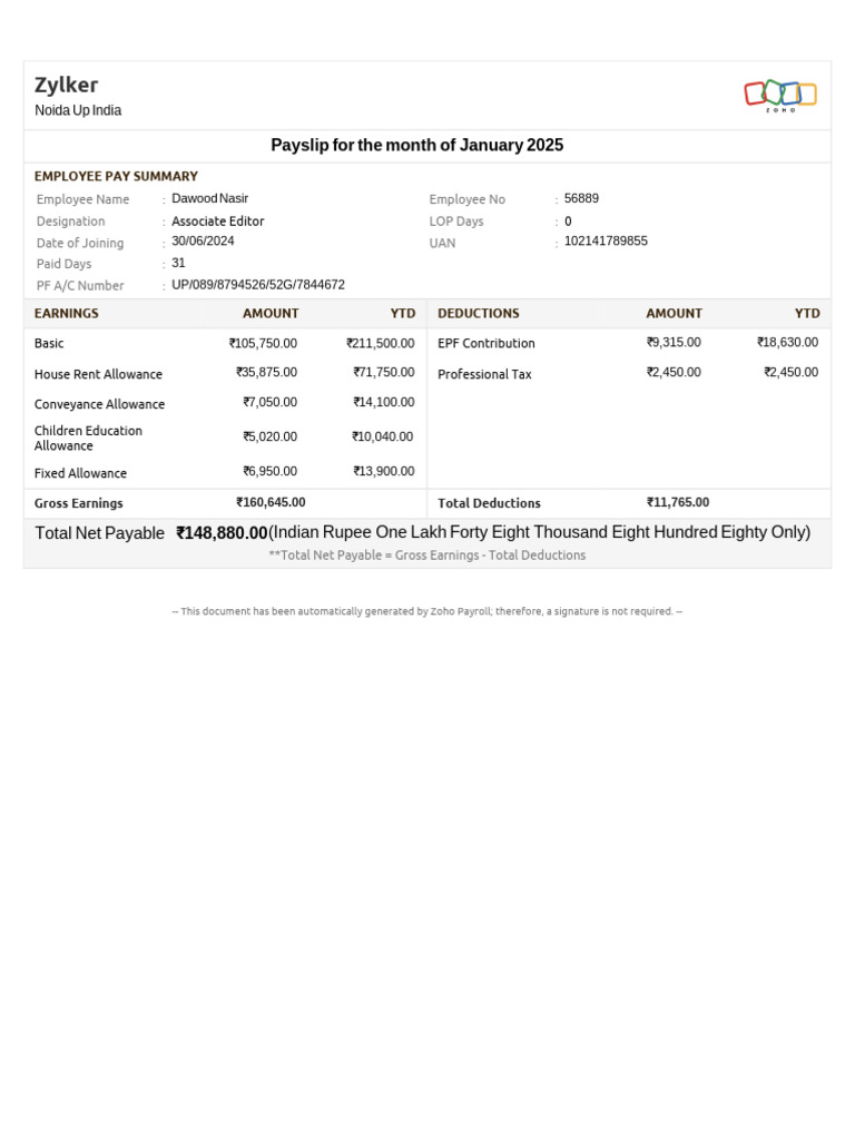 Simple Salary Slip | PDF