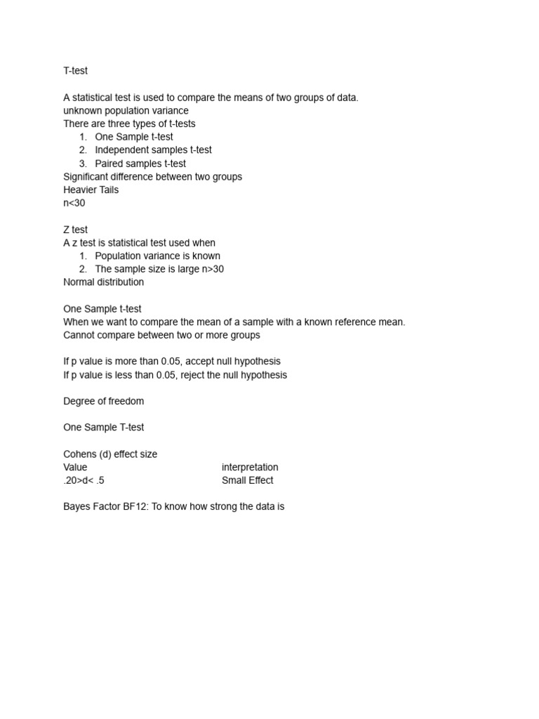Understanding T-tests and Z-tests | PDF