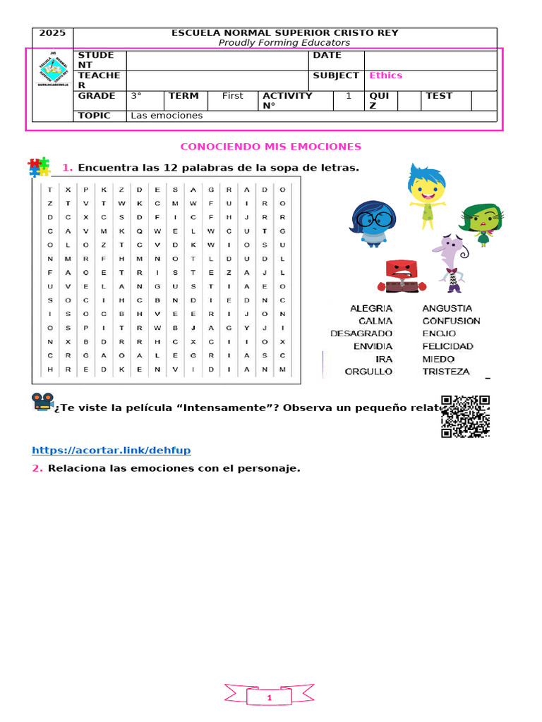 Actividades sobre Emociones para 3° Grado | PDF | Las emociones ...