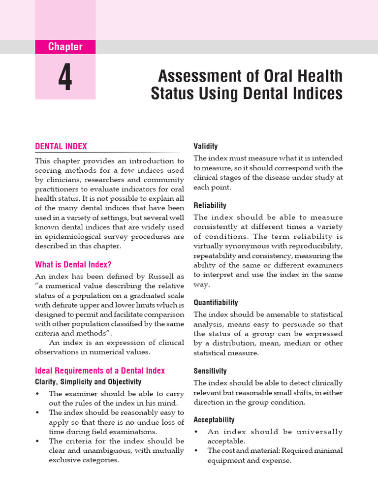 Dental Indices for Oral Health Assessment | PDF | Periodontology | Oral ...