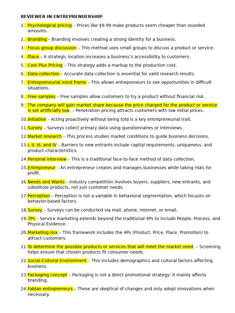 Key Concepts in Entrepreneurship | PDF | Marketing | Pricing