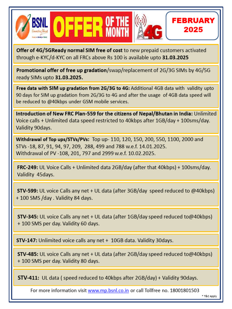 BSNL FRC 249 and 1198 Plan Details | PDF | Radio Resource Management ...